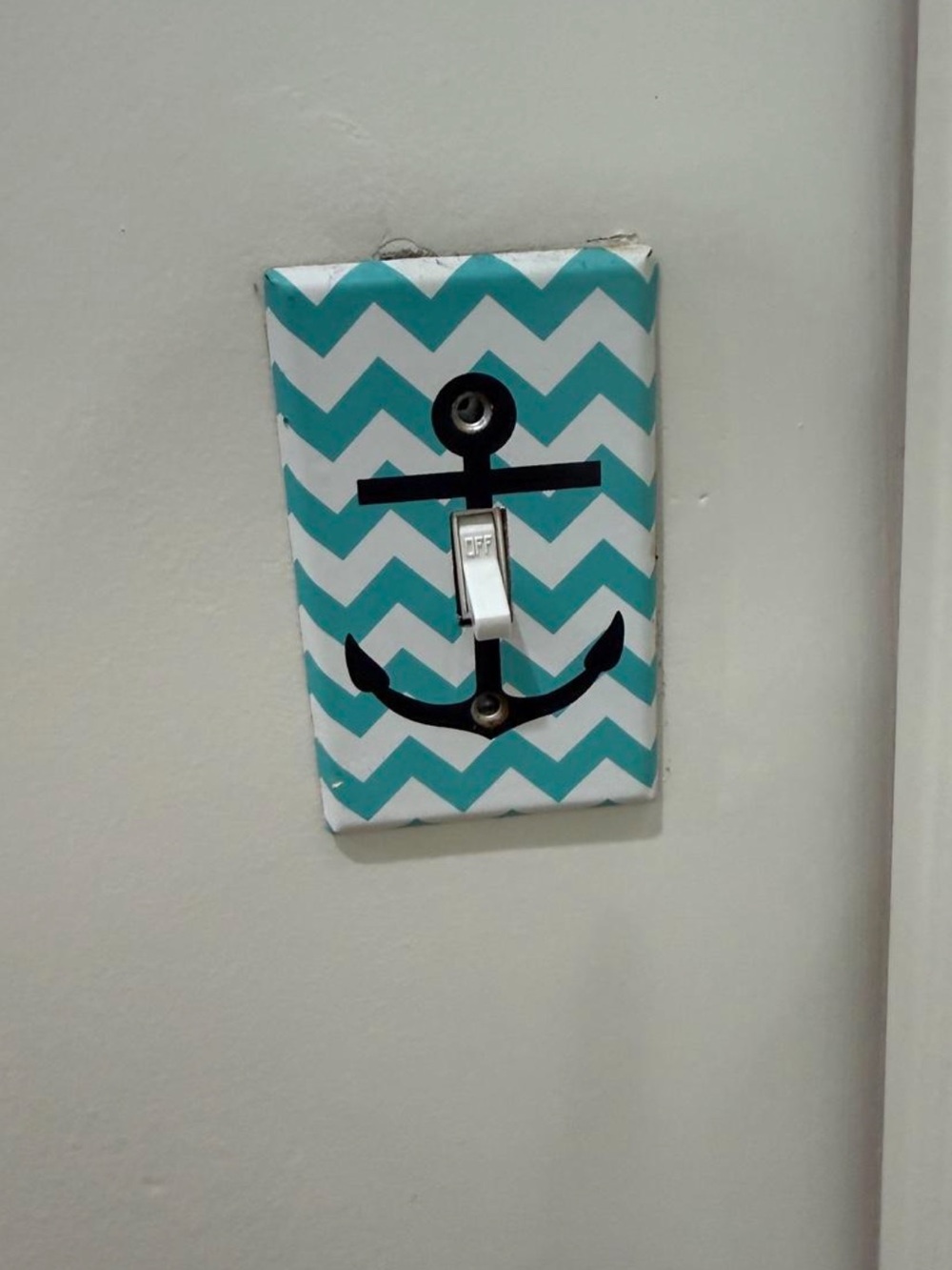 Mint and white nautical anchor lights switch cover
